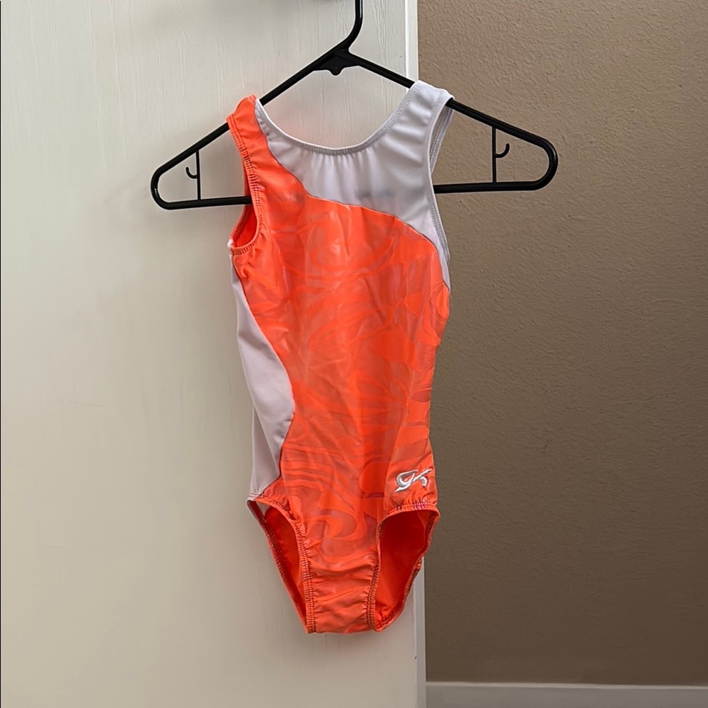GK by Elite orange snd white leotard, Adult XS